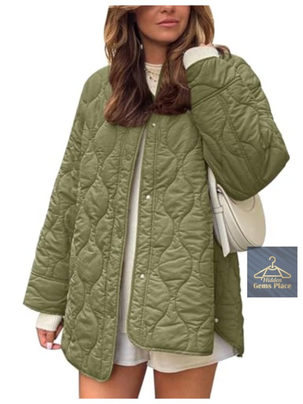 Quilted Lightweight Puffer Jacket Snap Button Oversized Coat